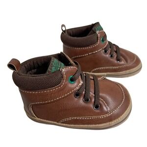 Carter's Brown Leather Lace Up Baby Boots Size 6 9 Months